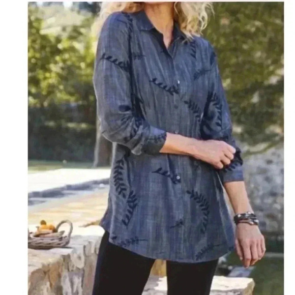 Soft Surroundings Womens Chambray Button Down Top - Picture 4 of 5